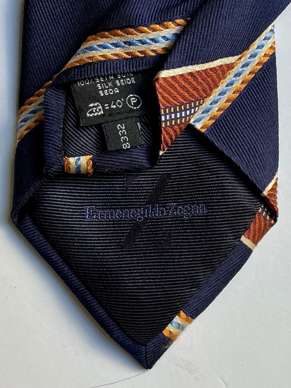 Ermenegildo Zegna elegant Navy & brown striped all silk tie made in Italy 🇮🇹